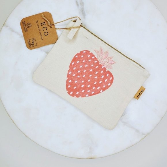 Strawberry Cotton Canvas Eco Pouch Bag - Picture 3 of 4
